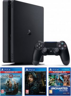 קונסולת משחק Sony PlayStation 4 Slim 500GB - צבע שחור ומשחקים God of War + Death Stranding + Uncharted™: The Nathan Drake Collection - אחריות יבואן רשמי על ידי ישפאר